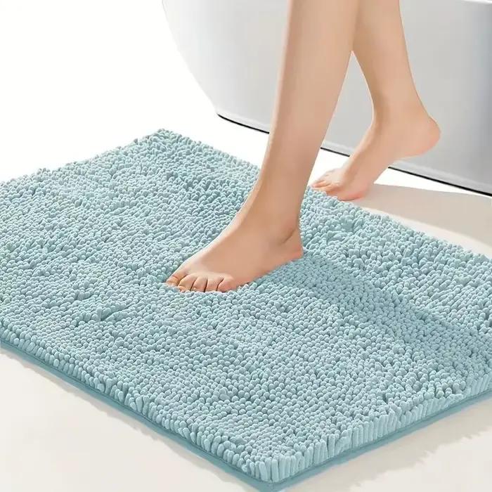 Tapis de bain en Chenille bleu doux et absorbant, 40x60cm, 1 pièce, tapis de douche antidérapant et
