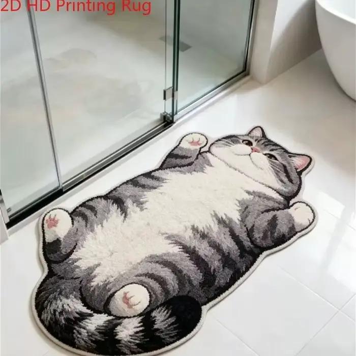 Tapis de sol antidérapant absorbant en fausse fourrure de cachemire, épais et doux, motif chat de de