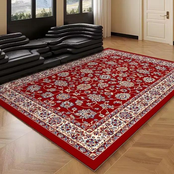 Tapis rouge persan pour salon, de luxe, bohème, décoration de chambre, grand tapis esthétique, antid