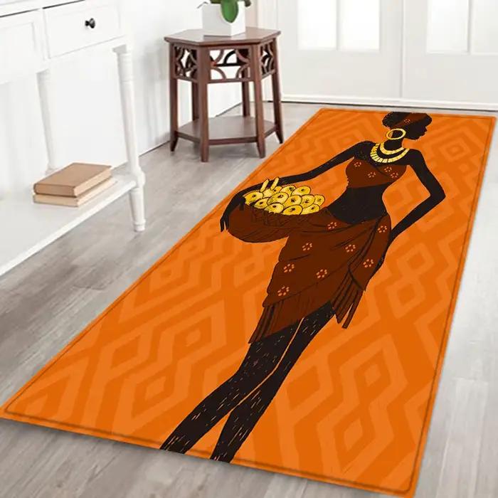 Tapis de Style Ethnique pour Salon et Chambre à Coucher, Motif de Femme Africaine Traditionnelle, en
