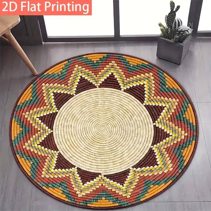 Tapis rond géométrique tribal bohème pour salon, chambre à coucher, grand tapis ethnique, décoration