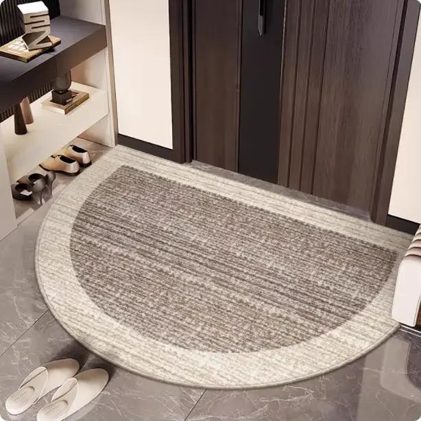 Tapis semi-circulaire à bordure tissée, ton neutre, antidérapant, tapis d'accueil intérieur/extérieu