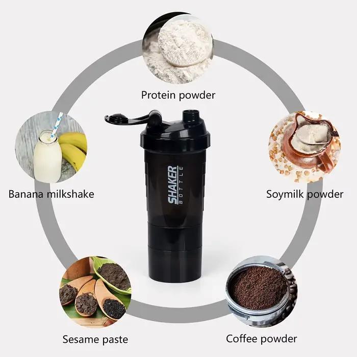 3 couches Shaker bouteille de protéines poudre Shake Cup bouteille d'eau tasse de mélange en plastiq