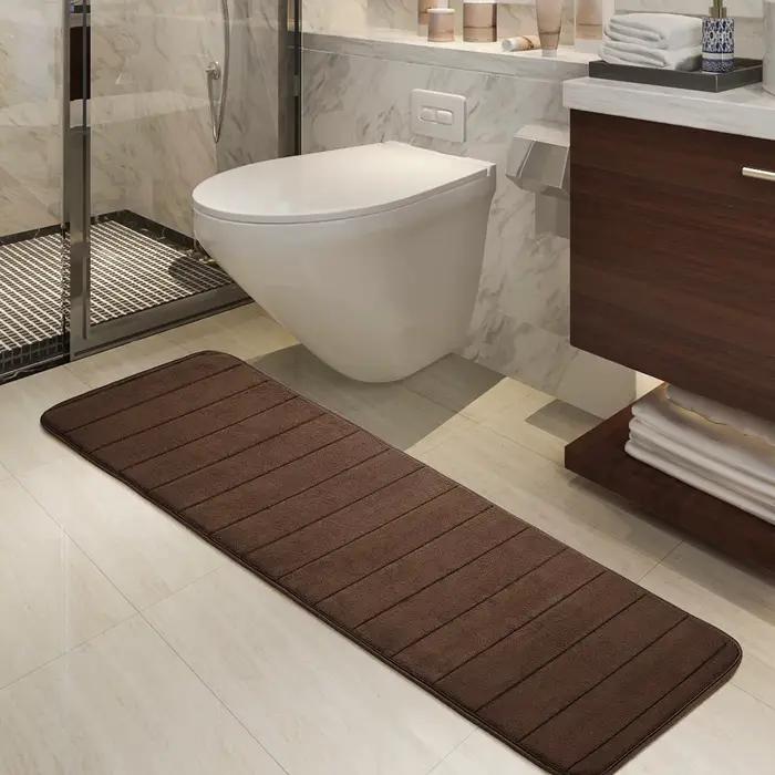Tapis de salle de bain rectangulaire absorbant 40*120cm, tapis de salle de bain long rayé absorbant en mousse à mémoire de forme marron, tapis de bain antidérapant