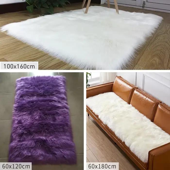 tapis de chambre Tapis peluche en peau de mouton pour chambre à coucher et salon, poils longs, blanc, fourrure rouge pour enfants