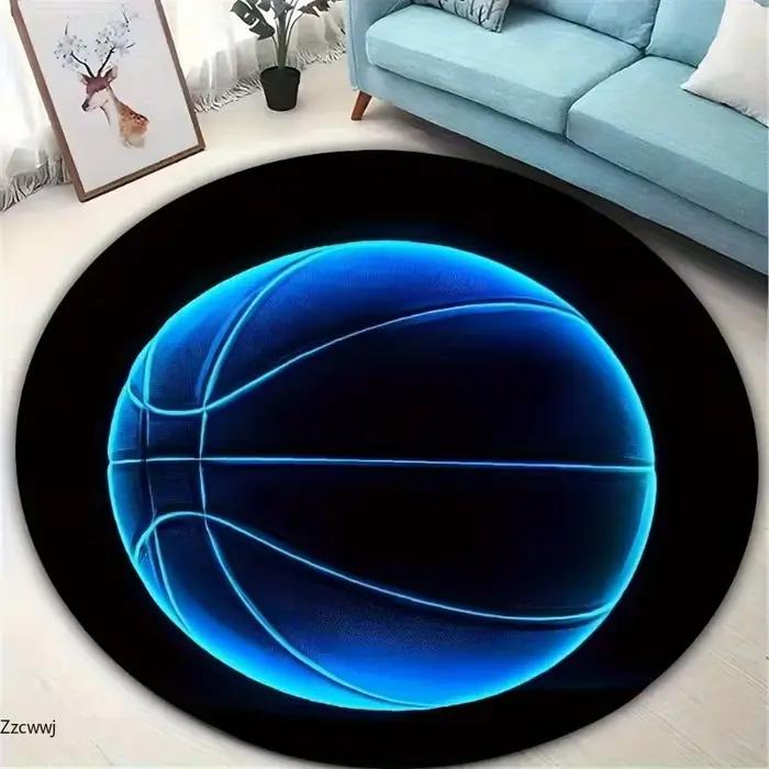 Tapis rond sur le thème du basketball avec un design noir et blanc tendance, décoration pour la salle de jeux, cadeau pour garçon ou fille, tapis pour chambre d'adolescent