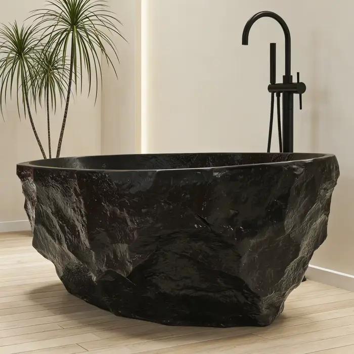 Baignoire autoportante japonaise, baignoire intégrée en travertin naturel pour les B&B, les hôtels et les villas, baignoire pour deux personnes RS031B