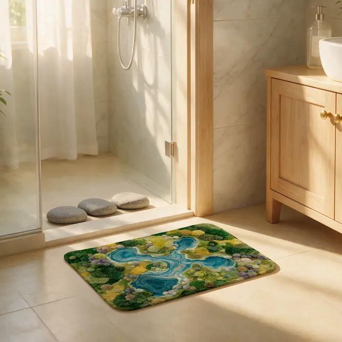 Tapis décoratif motif ruisseau forestier pour salon, chambre, couloir, intérieur/extérieur, lavable, adapté aux animaux domestiques, décoration intérieure