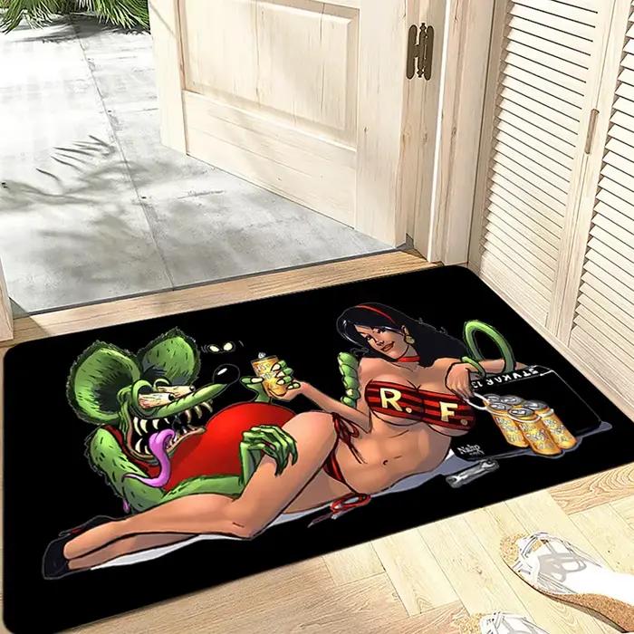 Paillasson d'entrée Rat Fink, tapis de chevet, de balcon, de salon, de bain, de sol, cadeaux idéaux, antidérapant, décoration de maison