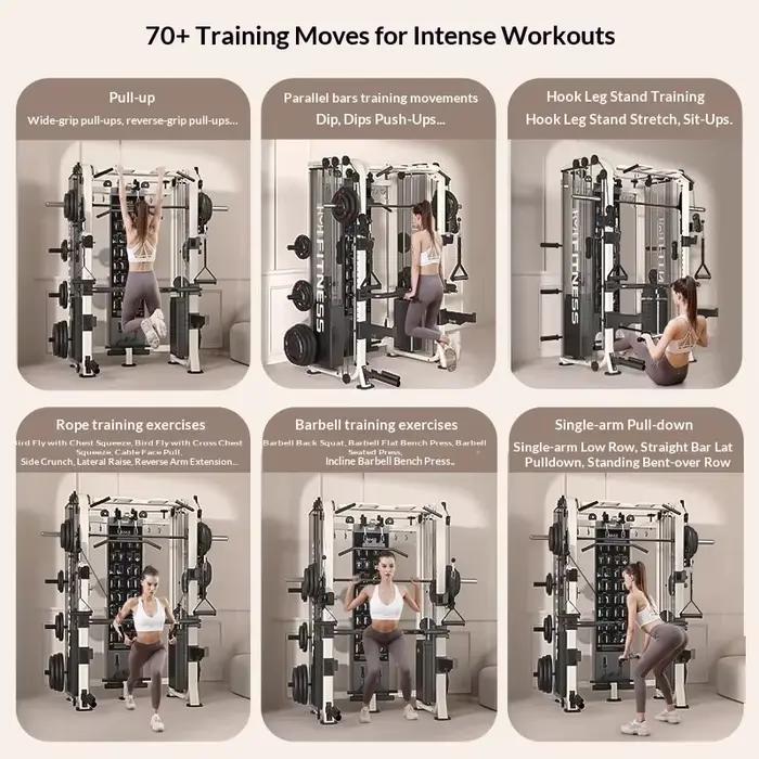 Rack à Squats Multifonctionnel avec Machine Smith et Banc de Musculation Intégré pour la Maison – Équipement d'Entraînement Complet
