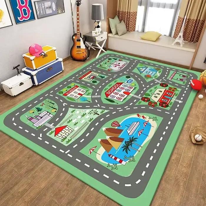 Tapis de jeu de circulation pour enfants, tapis de carte de route, tapis éducatif pour la maison d'âge préscolaire, salle de jeux, décoration de la maison, conception de numéros d'animaux de Zoo