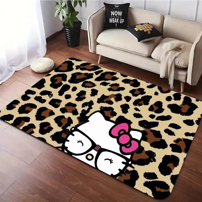 Tapis de sol antidérapant à imprimé léopard Hello Kitty
