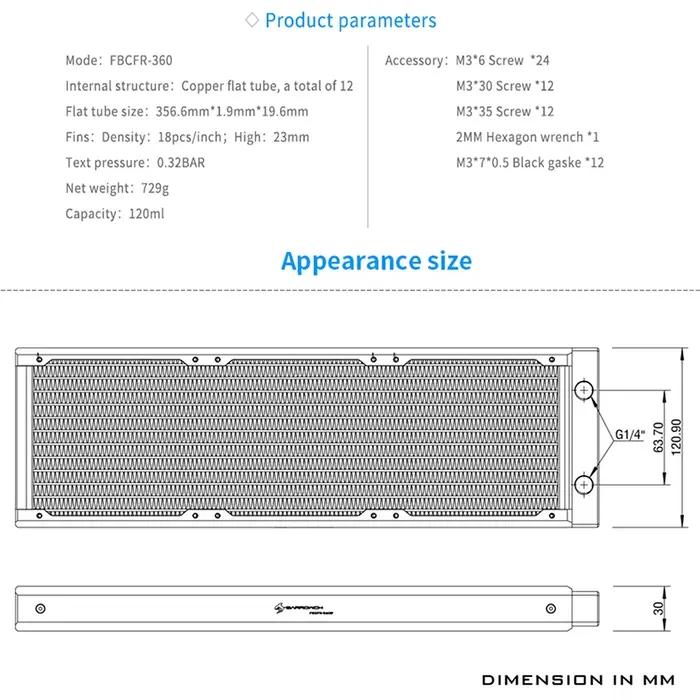 Barrow-Refroidisseur à eau en cuivre, épaisseur 30mm, dissipateur thermique 360 pour hydrocooling et dissipation thermique, 360 religions