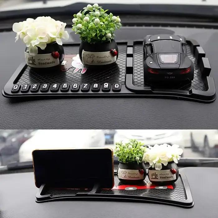 Tapis antidérapant en PVC pour ornement de voiture, mignon, décoration pour tableau de bord, avec invite de numéro de téléphone, accessoires d'intérieur automobile, cadeaux