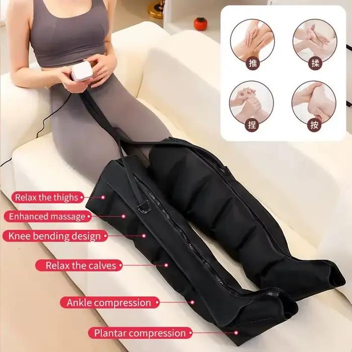 Masseur de Compression d'air pour les jambes, pompe de thérapie à pression chaude avec fermeture éclair, enveloppe des mollets, bottes pneumatiques, système de rééducation de Drainage lymphatique