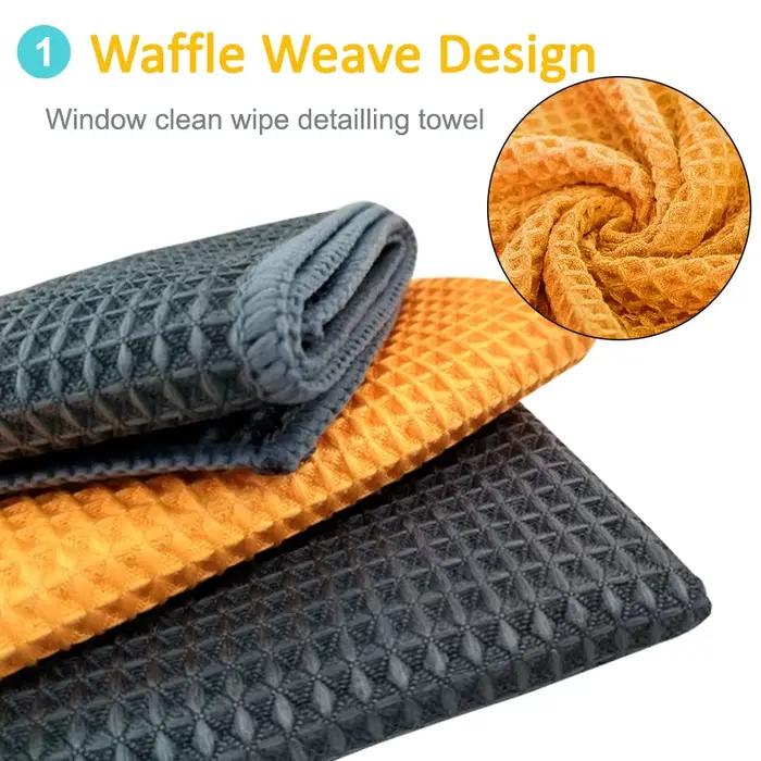 Serviette de lavage de voiture, tissage gaufré, chiffon de nettoyage et de séchage, serviette en microfibre, chiffon d'entretien de voiture, chiffon de nettoyage pour voiture, cuisine, fenêtre, bain