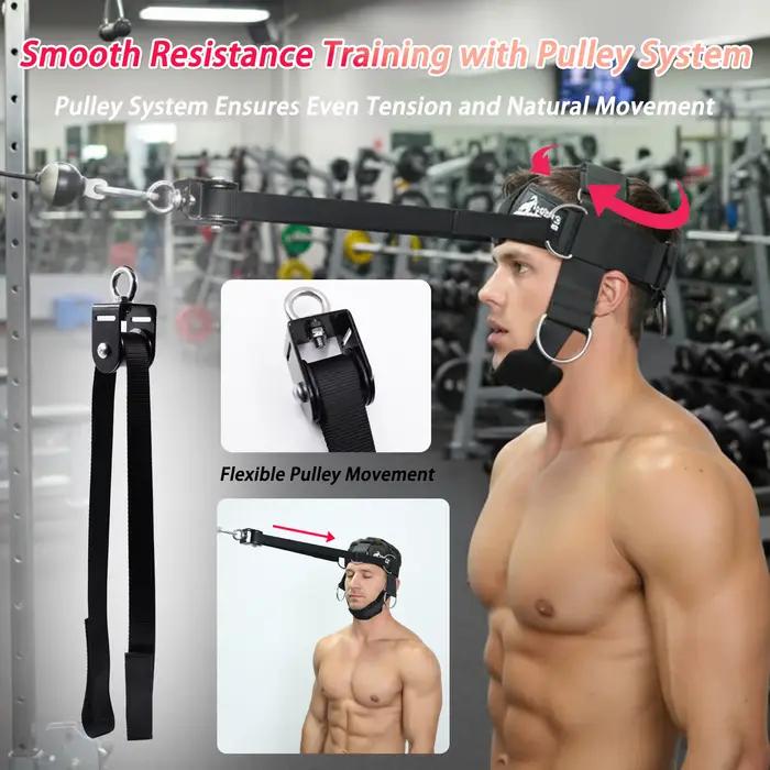 Harnais de cou réglable avec système de poulie et bandes de résistance – Entraînement multidirectionnel de musculation du cou pour la force