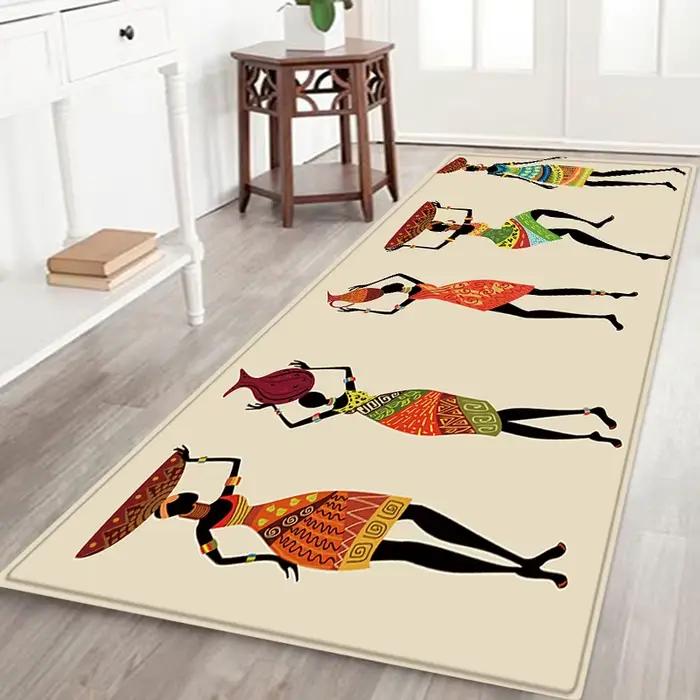 Tapis de Style Ethnique pour Salon et Chambre à Coucher, Motif de Femme Africaine Traditionnelle, en Polyester, Décoration de Maison, Polymères de Cuisine