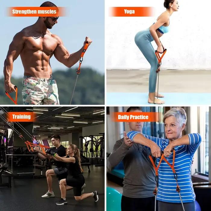 Équipement de fitness à domicile. Une bande de résistance utilisée pour la pression descendante et d'autres exercices pour sculpter vos triceps et les latissimus dorsi.