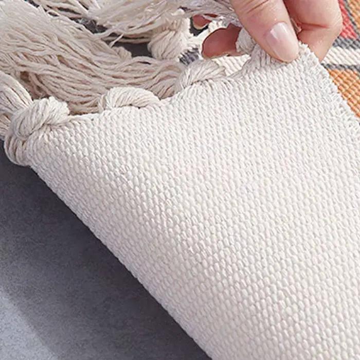 Tapis en coton et lin rayé avec glands, pour salon, chambre à coucher, porte, tapis de sol, zone de chevet, paillasson d'entrée