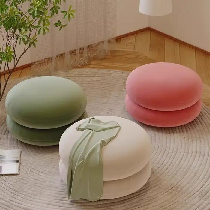 Tabouret de salon en laine d'agneau, banc rond pour la maison, tabouret de canapé pour enfants, tabouret bas simple, repose-pieds