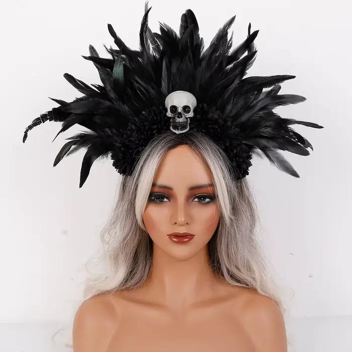 Accessoires de mascarade de carnaval, accessoires de coiffure en plumes de fleurs artificielles, bandeau surdimensionné, accessoire de Costume de photographie