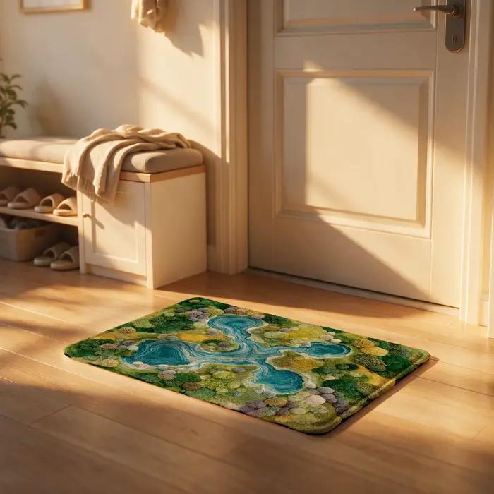Tapis décoratif motif ruisseau forestier pour salon, chambre, couloir, intérieur/extérieur, lavable, adapté aux animaux domestiques, décoration intérieure