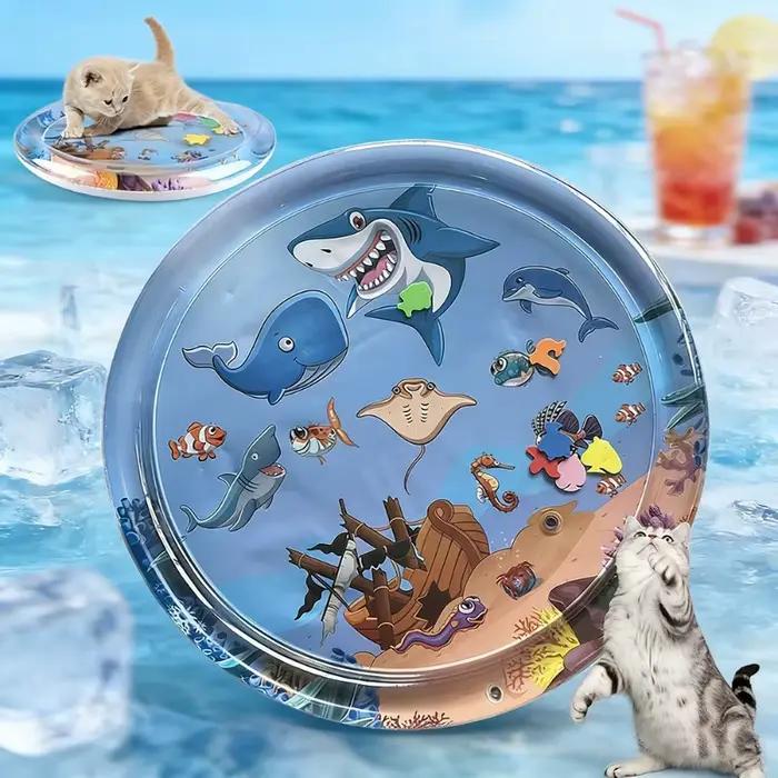 Tapis de jeu aquatique pour animaux de compagnie, tapis sensoriel aquatique pour chat, tapis de jeu absorbant l'eau pour bébé, tapis de ramper avec anneau de natation, jouets pour chat épaissis