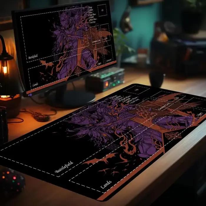 Tapis de jeu de cartes magiques avec zone, thème samouraï Unique, tapis de jeu mtg, tapis de bureau, tapis de jeu de commandant adapté aux rassemblements de jeux