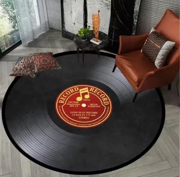 Tapis circulaire à motif disque musical, doux et durable, idéal pour le salon, la chambre à coucher, la salle à manger, la chambre d'hôtel, tapis décoratif