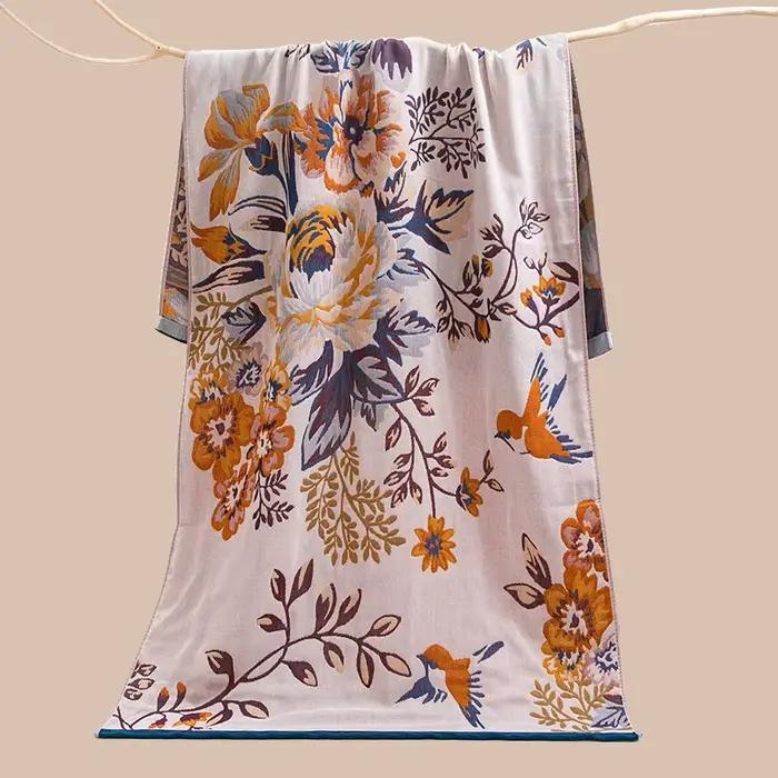 Serviette de bain domestique en coton, serviettes de plage en gaze à cinq couches, Super douces, respectueuses de la peau, confortables, fournitures de salle de bain 80 × 160CM