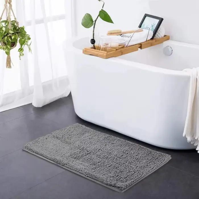 Tapis de bain en chenille dense, super absorbant, durable, antidérapant, avec dos en caoutchouc, lavable en machine, séchage rapide, tapis pour les pieds pour la salle de bain