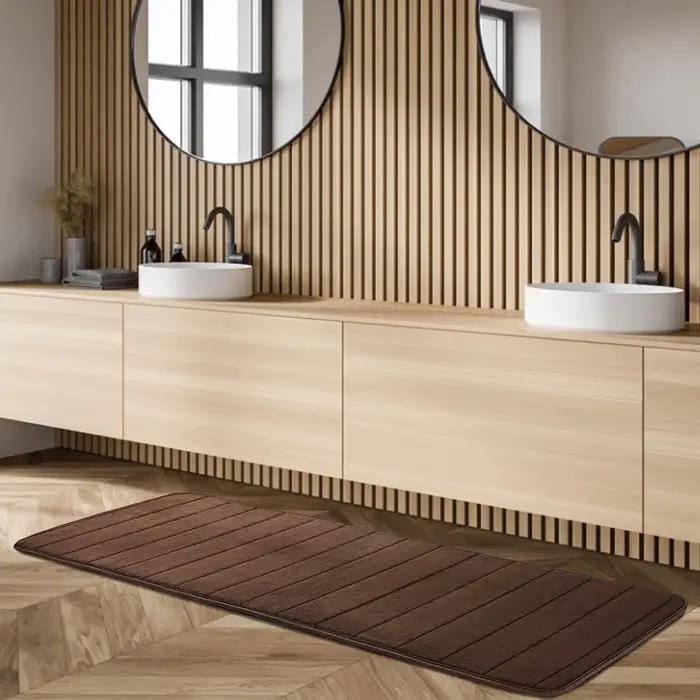 Tapis de salle de bain rectangulaire absorbant 40*120cm, tapis de salle de bain long rayé absorbant en mousse à mémoire de forme marron, tapis de bain antidérapant