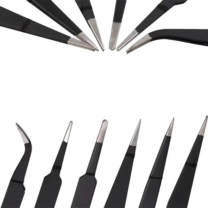 Pincettes antistatiques Esd en acier inoxydable, pincettes courbes de précision, laboratoire électronique, bijoux artisanat outils de Maintenance