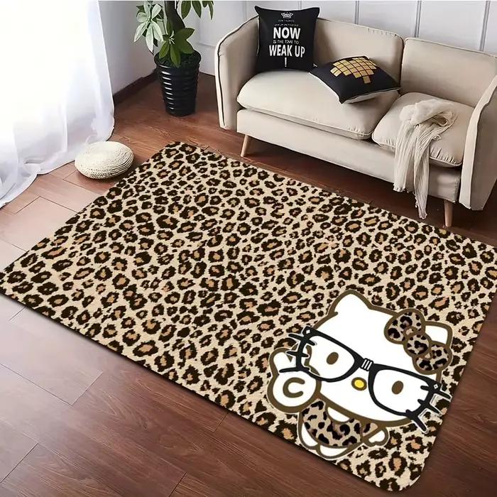 Tapis de sol antidérapant à imprimé léopard Hello Kitty