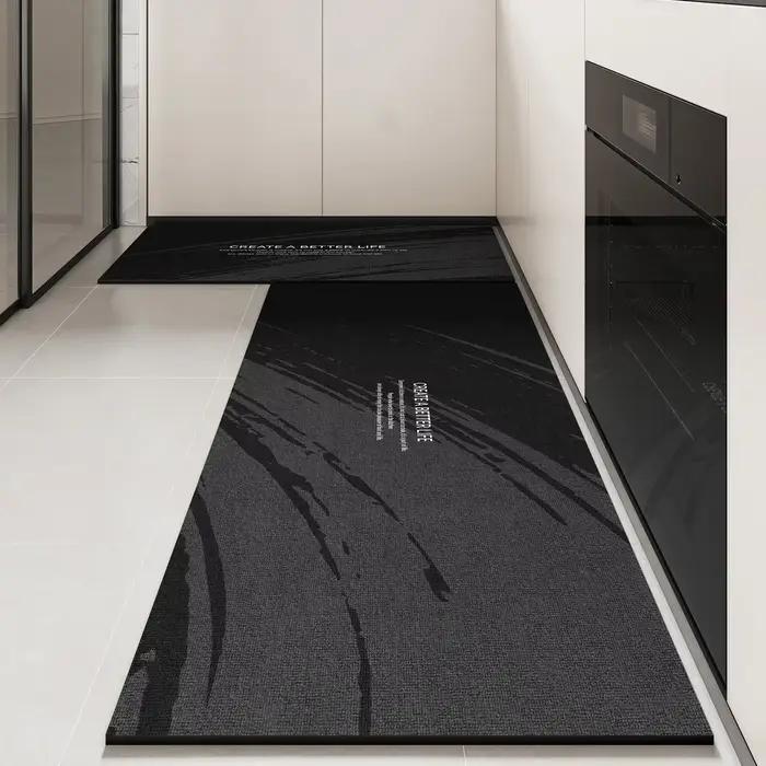 Tapis De cuisine en Pvc imperméable en cuir, Long tapis De sol noir, antidérapant, résistant à l'huile, décoration De la maison