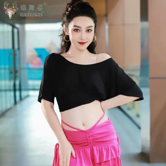 Hauts d'entraînement de danse orientale pour femmes, hauts amples sexy à manches courtes, tenue d'entraînement pour débutantes, vêtements de danseuse