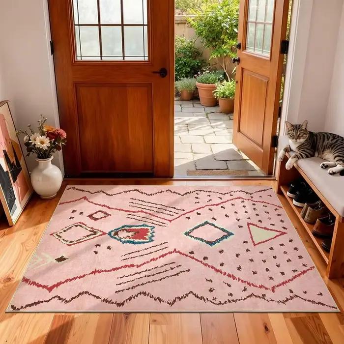 Tapis géométrique rose bohème, tapis d'appoint antidérapant pour entrée, cuisine, salle de bain, décoration de sol moderne et confortable