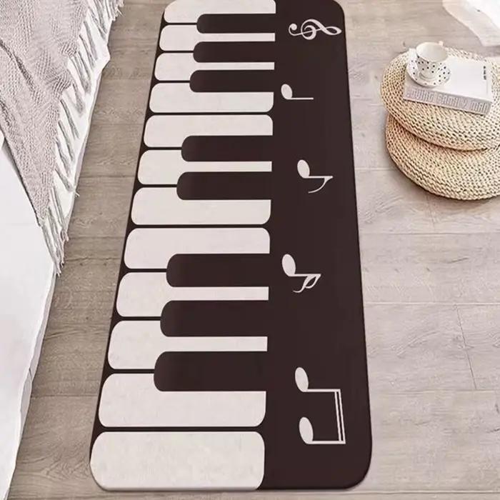 Noir blanc Piano chambre tapis cristal velours anti-dérapant tapis de sol chambre tête de lit tapis moderne minimaliste chambre tapis de sol