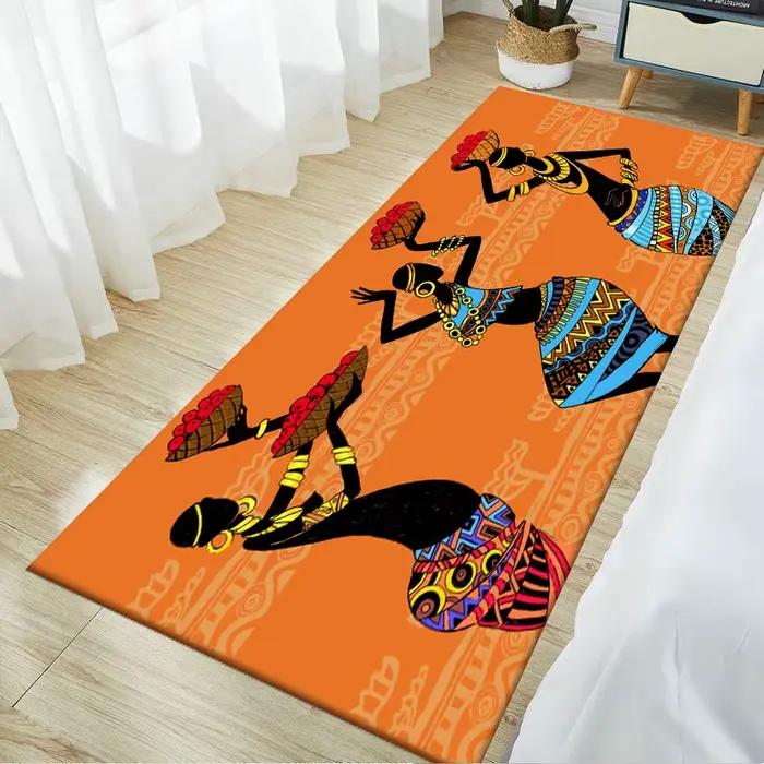 Tapis de Style Ethnique pour Salon et Chambre à Coucher, Motif de Femme Africaine Traditionnelle, en Polyester, Décoration de Maison, Polymères de Cuisine