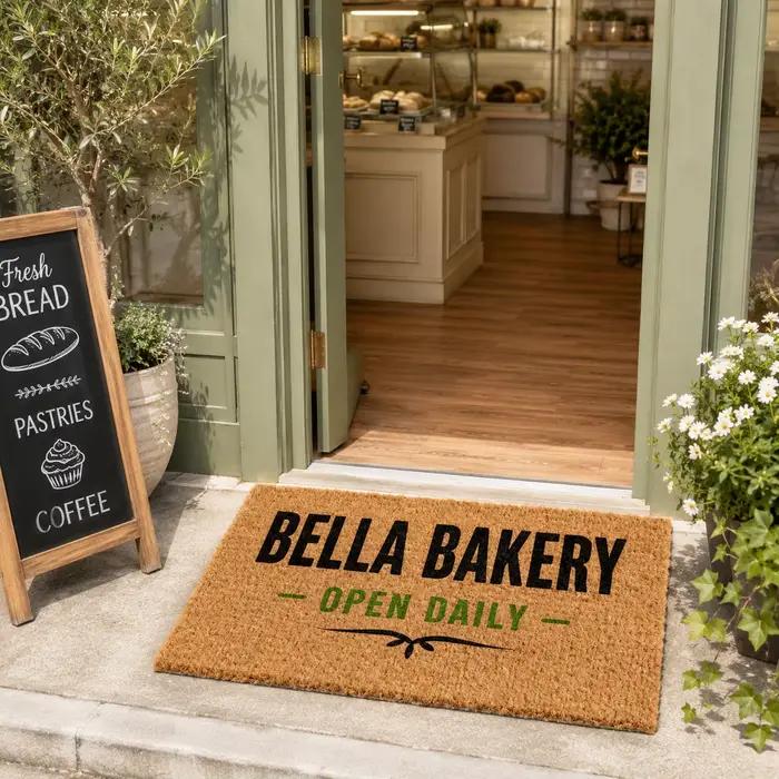 Tapis de bienvenue personnalisé en fibre de coco avec logo, texte, numéro – Créez votre idée – Tapis pour entreprise, maison, intérieur, extérieur, cadeaux de déménagement
