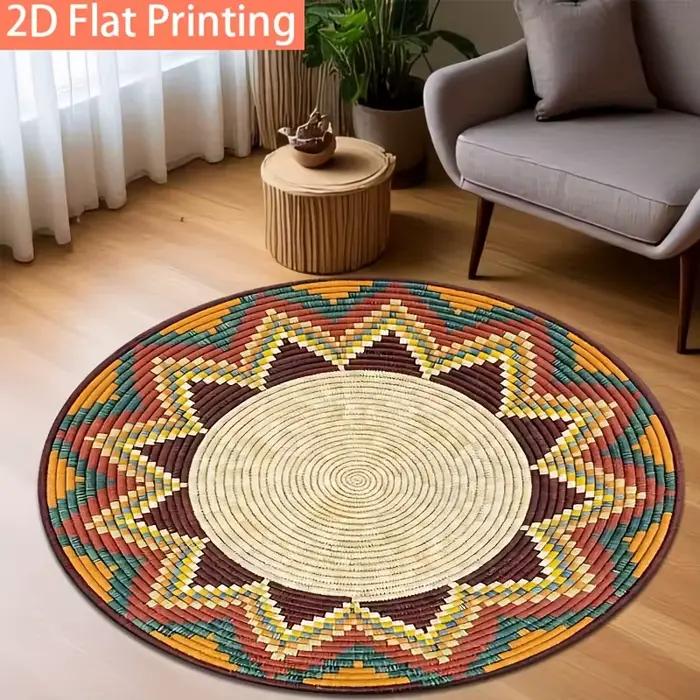 Tapis rond géométrique tribal bohème pour salon, chambre à coucher, grand tapis ethnique, décoration intérieure, tapis antidérapant, tapis imprimés en 2D
