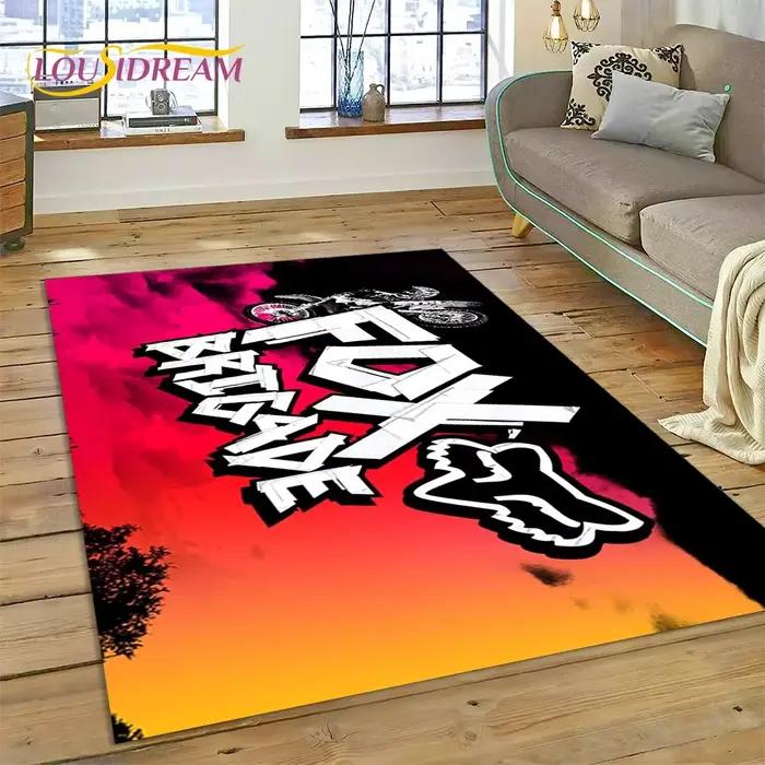 Tapis de course 3D avec logo F-FOX pour la maison, le salon, la chambre, le canapé, le paillasson, la décoration, le tapis de jeu pour enfants, tapis de sol antidérapant, moto
