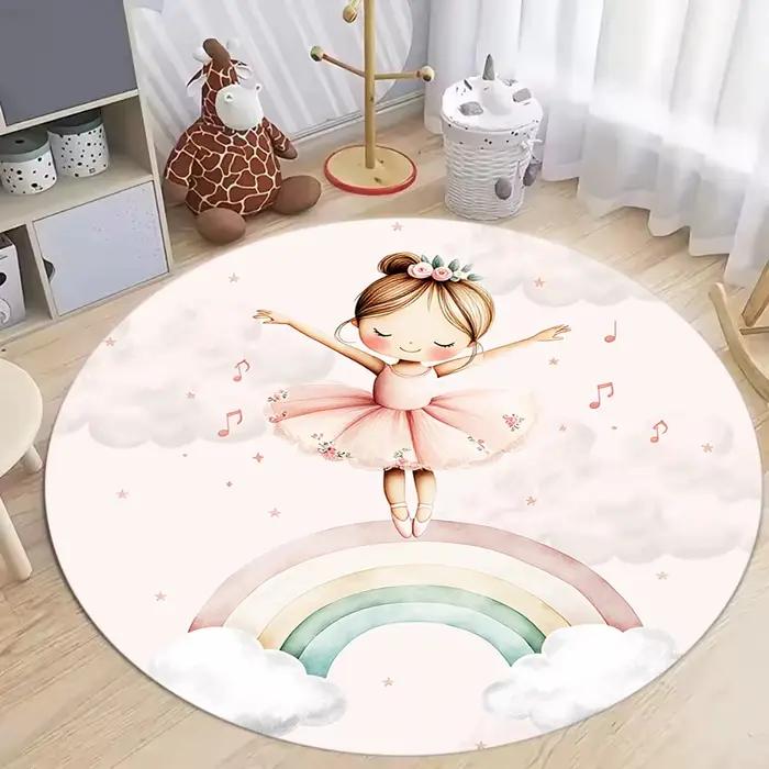 Tapis circulaire rose à motif de lapin de dessin animé, tapis antidérapant pour chambre de petite fille, résistant à la saleté, décoration de la maison