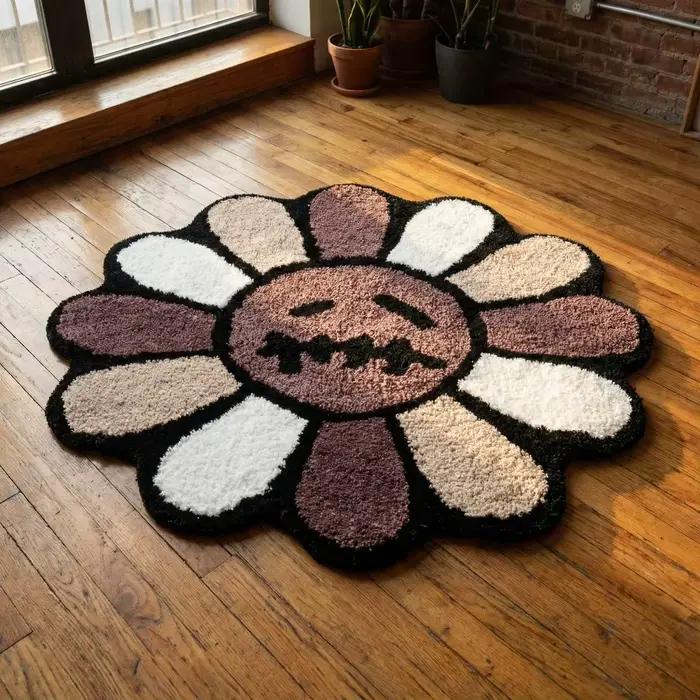 Tapis touffeté tournesol, tapis antidérapant esthétique pour salle de bain, tapis à motif fleur de cactus, tapis de chambre, ornement décoratif pour salon