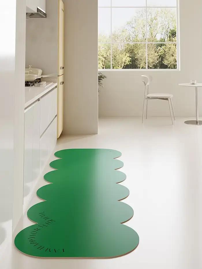 Tapis de cuisine style crème, imperméable, anti-huile, en PVC, couleur unie, aspect cuir, facile à nettoyer, anti-fatigue, paillasson