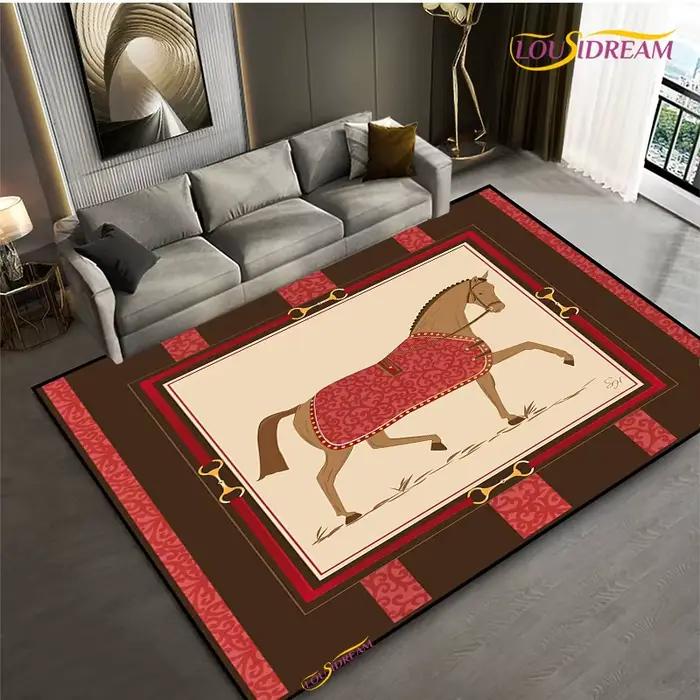 Tapis cheval à cadre ethnique pour salon, chambre à coucher, cuisine, tapis de sol antidérapant pour enfants, cadeau d'anniversaire, accessoires de photographie