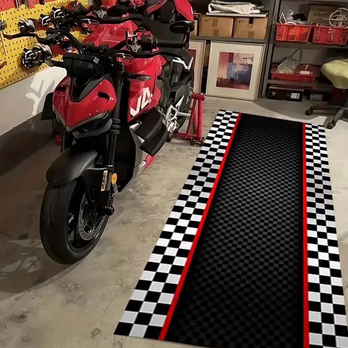 Tapis rayé à carreaux VIKAMA Racing – Tapis de sol résistant aux taches et durable pour salle de jeux, tapis de stationnement pour moto, décoration intérieure