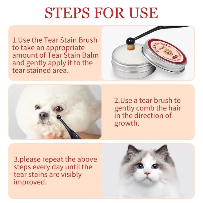 Baume anti-taches pour animaux de compagnie + brosse – Naturel doux non irritant, réduit les marques, prévient la pigmentation, garde au sec pour chats et chiens