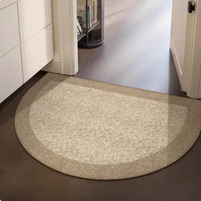Tapis semi-circulaire à bordure tissée, ton neutre, antidérapant, tapis d'accueil intérieur/extérieur, style bohème moderne pour la maison